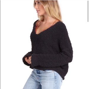 NWT Free People cropped black popcorn sweater XS